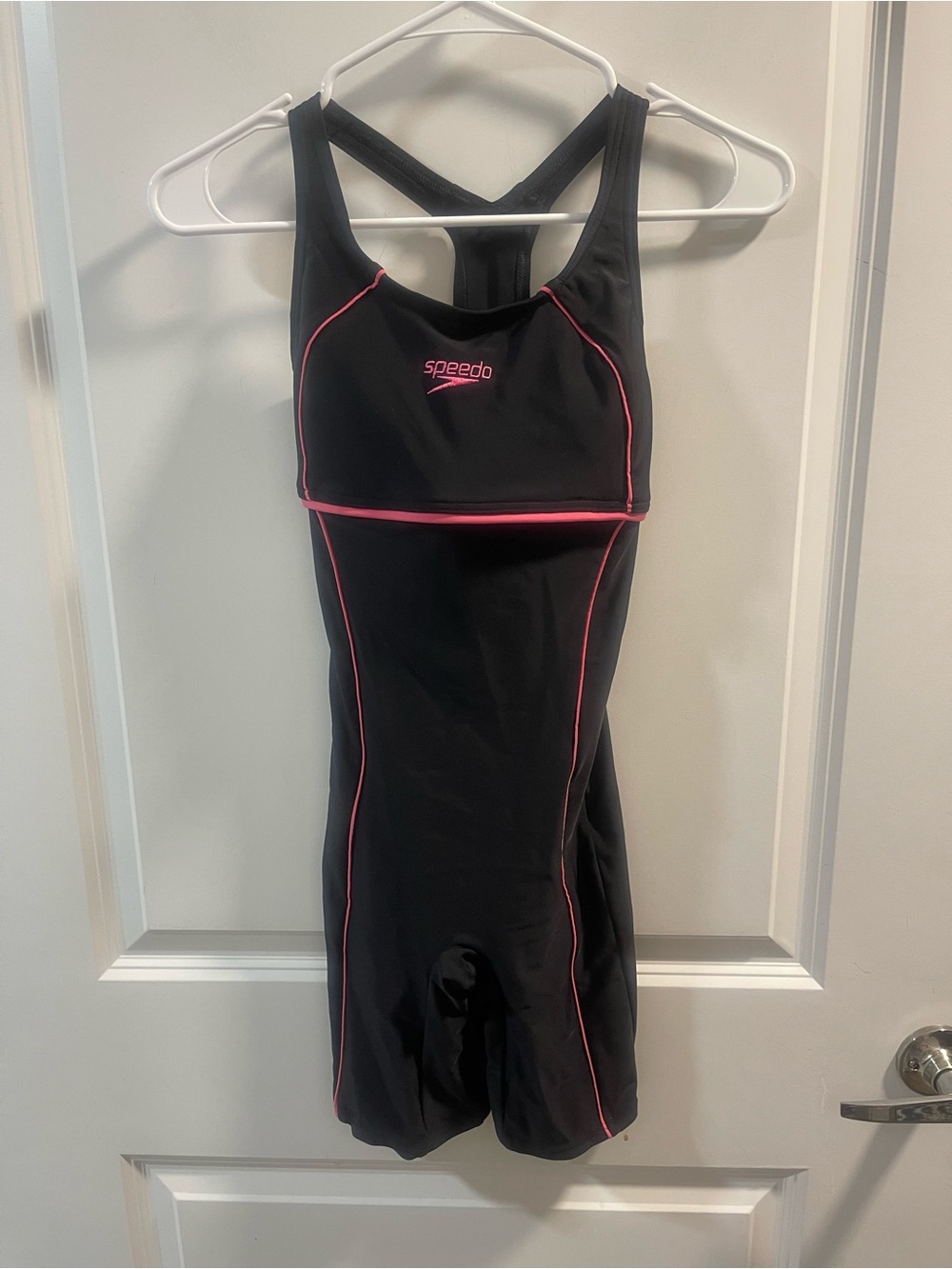 Speedo Black One-Piece Training Swimsuit with Pink Piping